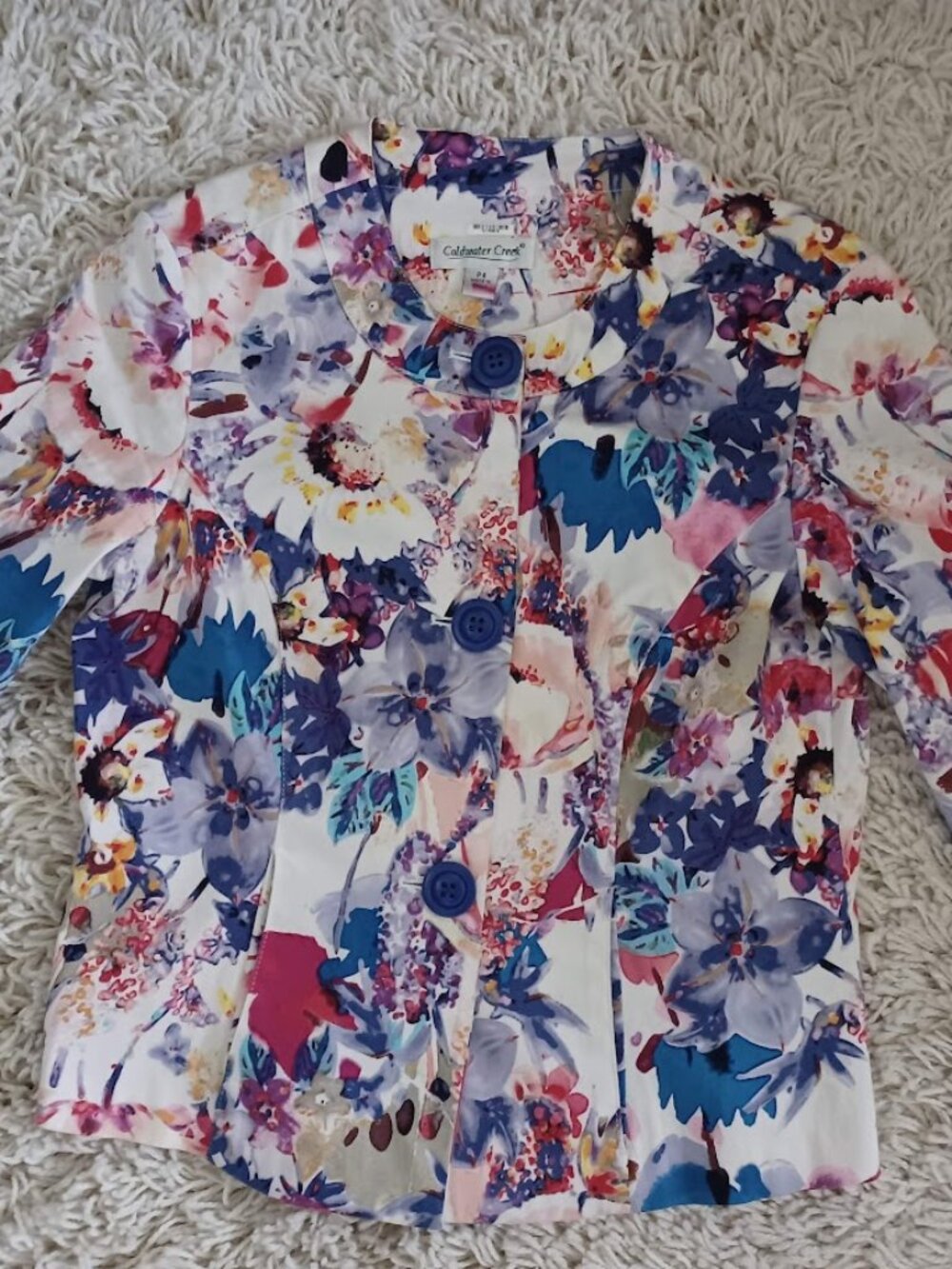 Coldwater Creek Womens Petite 4 Floral Jacket Blazer Multicolor Button Front